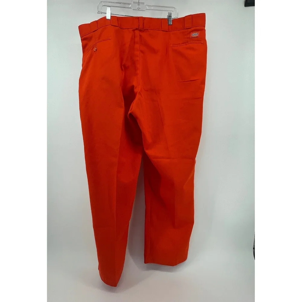Dickies 874 Work Pants Mens W46 L32 Orange Straight Leg Twill Made in USA